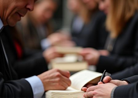 Image of an author signing books at an event