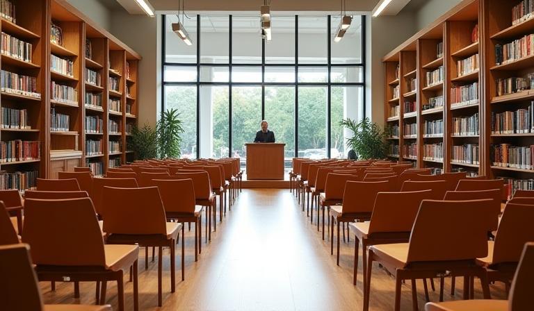 Section of the store set up for an event with chairs, showcasing the versatility of the space