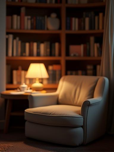 Cozy reading nook with an armchair and lamp, illustrating a comfortable reading spot